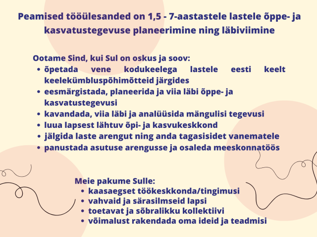 Lasteaiaõpetaja, ootame Sind!